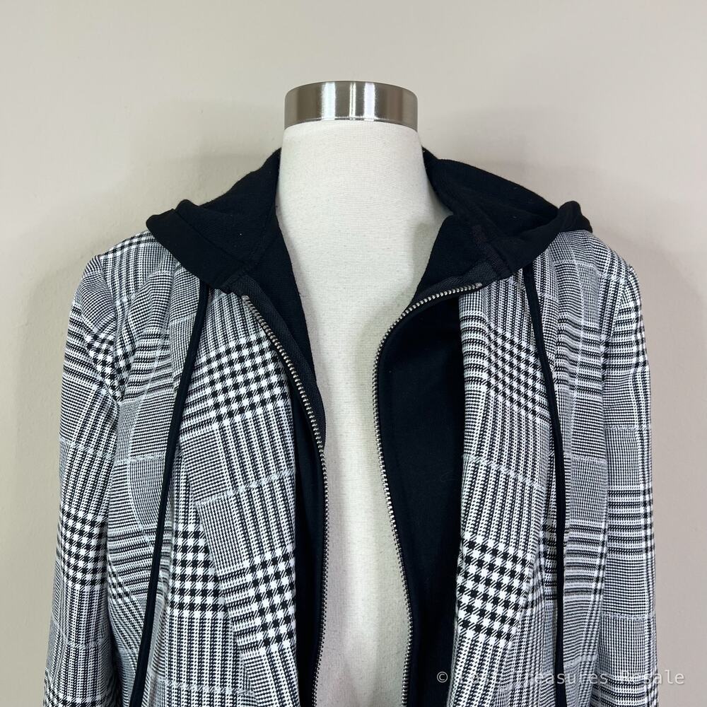 Evereve | Park Avenue Hoodie Dickie Black White Grey Plaid Blazer Jacket Large L - Picture 3 of 9